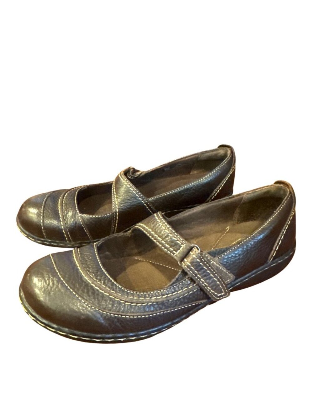 Clarks Bendables Mary Jane Flats 8.5M Brown Leather Comfort Walking Shoes Casual